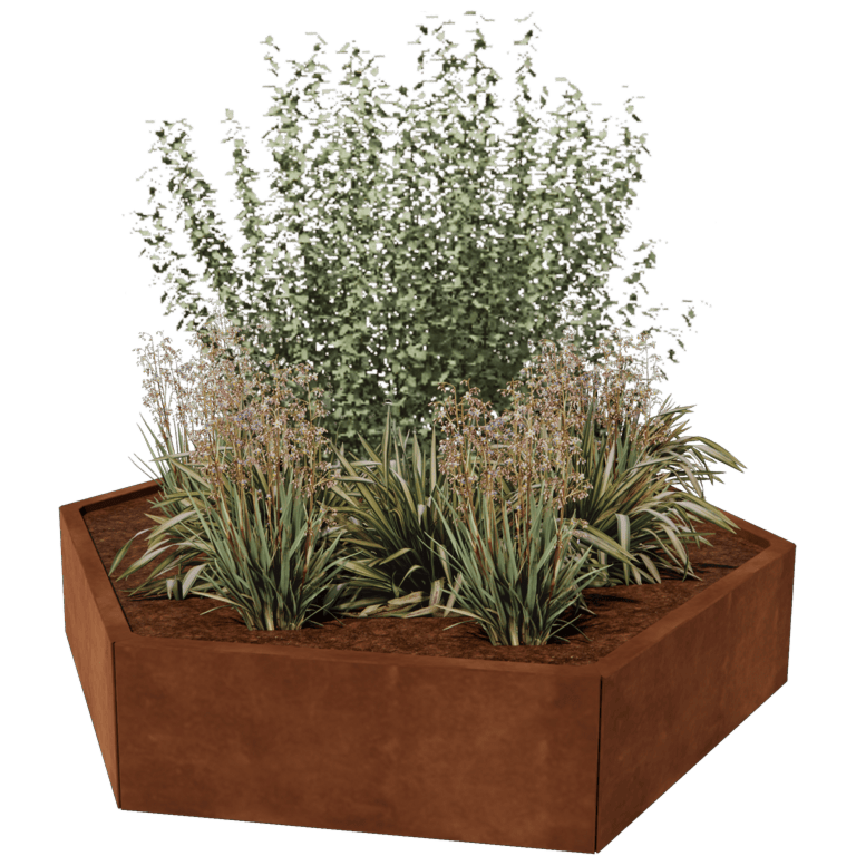 Jardinera de acero corten - Hexágono - 159,3 x 138,6 cm