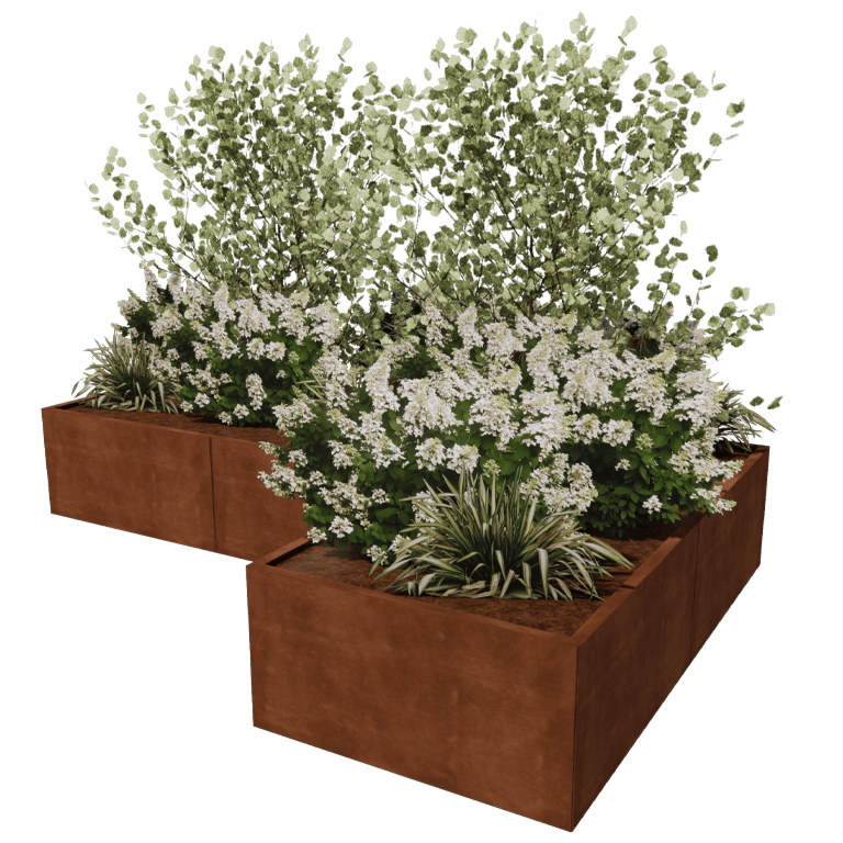 Jardinera de acero corten - Forma de L - 300 x 200 cm