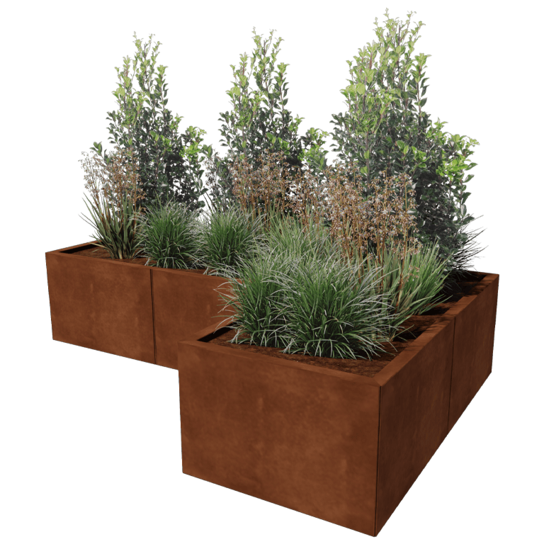 Jardinera de acero corten - Forma de L - 180 x 120 cm