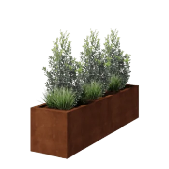 Jardinera de acero corten - Rectángulo - 200 x 50 x 50 cm - Soldado - Con placa inferior